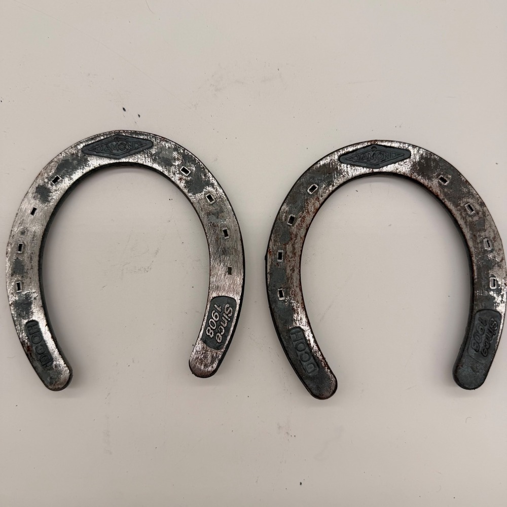 Diamond Classic Horseshoes Pair w Pads Since 1908 Steel Vintage Farrier